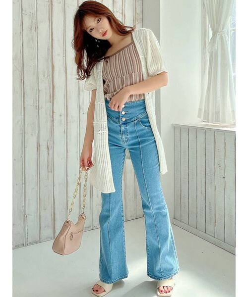 RESEXXY（リゼクシー）の「鈎針風ハーフスリーブカーディガン【セットアップ着用可能】（カーディガン/ボレロ・レディース・ホワイト/ブラック/ピンク・FREE）」の15枚目の写真