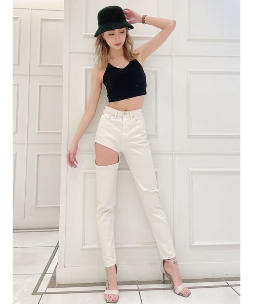 GYDA（ジェイダ）の「BACKクロステレコビスチェ（キャミソール・レディース・オフホワイト/ブラック・FREE）」の5枚目の写真