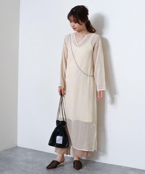 archives(アルシーヴ)の「【限定item】キーネックメッシュワンピース(インナーSET)(ワンピース・レディース・アイボリー/オフホワイト・MEDIUM)」の8枚目の写真