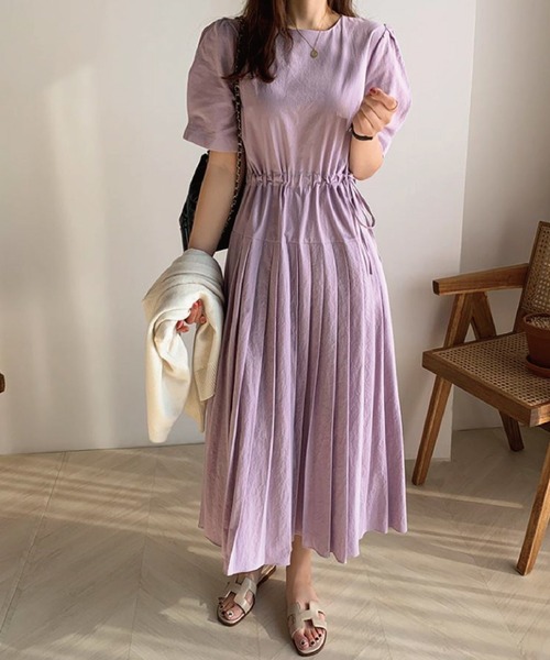 パフスリーブウエストシャーリング切替マキシ丈プリーツワンピース ワンピース Zozotown限定 ワンピース Mejane ミージェーン のファッション