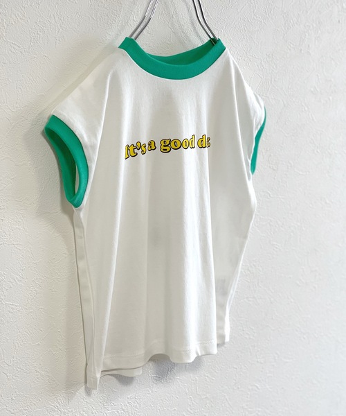 Ocean&Ground（オーシャン&グラウンド）の「ロゴプリントワイドリンガーノースリーブ（90～140cm）（タンクトップ・キッズ・ブラウン/グリーン・120/140/100/90/130/110）」の2枚目の写真