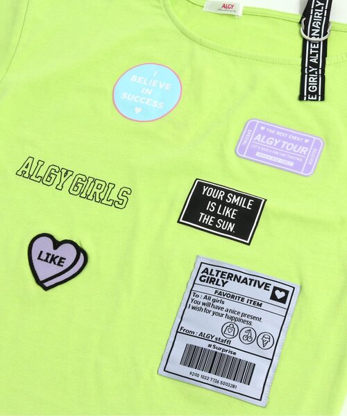 algy（アルジー）の「ワンショル風ワッペンT（Tシャツ/カットソー・キッズ・ライム/オフホワイト/ブラック・MEDIUM/X-SMALL/SMALL/XX-SMALL/XXX-SMALL）」の5枚目の写真