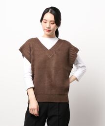 Monocoro toppi | アクリルバルキー Vネック バックレースアップ ニットベスト(ベスト)