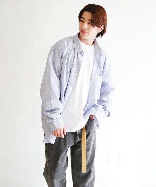 WESTSEA(ウエストシー)の「日本製 無地/ストライプ 長袖ビッグシャツ(シャツ/ブラウス・メンズ・ダークグリーン/ネイビー/ホワイト/ブルー/ブラック/グリーン/ブルー系その他/グリーン系その他/チャコール・L/M)」の8枚目の写真