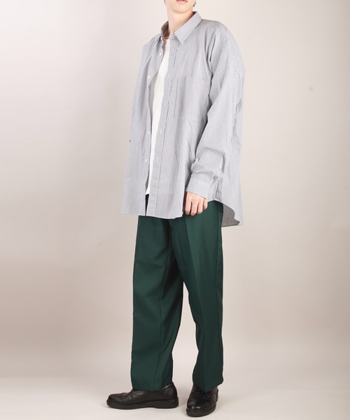 WESTSEA(ウエストシー)の「日本製 無地/ストライプ 長袖ビッグシャツ(シャツ/ブラウス・メンズ・ダークグリーン/ネイビー/ホワイト/ブルー/ブラック/グリーン/ブルー系その他/グリーン系その他/チャコール・L/M)」の2枚目の写真