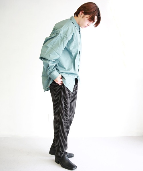 WESTSEA(ウエストシー)の「日本製 無地/ストライプ 長袖ビッグシャツ(シャツ/ブラウス・メンズ・ダークグリーン/ネイビー/ホワイト/ブルー/ブラック/グリーン/ブルー系その他/グリーン系その他/チャコール・L/M)」の15枚目の写真