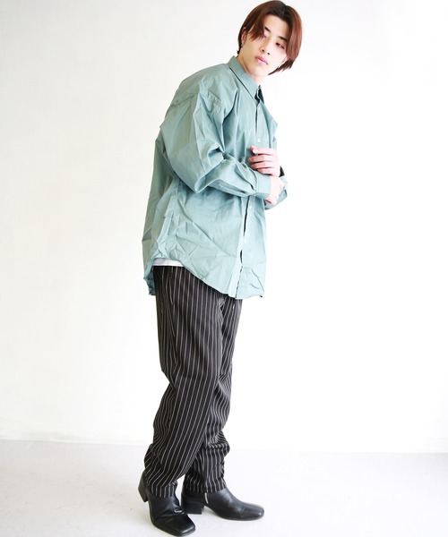 WESTSEA(ウエストシー)の「日本製 無地/ストライプ 長袖ビッグシャツ(シャツ/ブラウス・メンズ・ダークグリーン/ネイビー/ホワイト/ブルー/ブラック/グリーン/ブルー系その他/グリーン系その他/チャコール・L/M)」の14枚目の写真