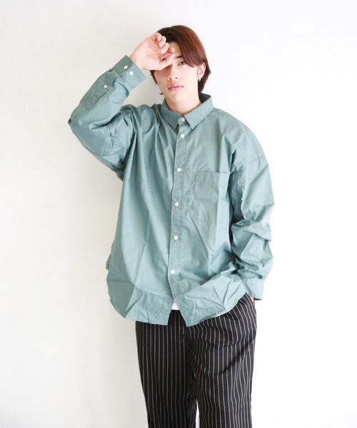 WESTSEA(ウエストシー)の「日本製 無地/ストライプ 長袖ビッグシャツ(シャツ/ブラウス・メンズ・ダークグリーン/ネイビー/ホワイト/ブルー/ブラック/グリーン/ブルー系その他/グリーン系その他/チャコール・L/M)」の16枚目の写真