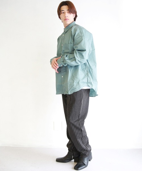 WESTSEA(ウエストシー)の「日本製 無地/ストライプ 長袖ビッグシャツ(シャツ/ブラウス・メンズ・ダークグリーン/ネイビー/ホワイト/ブルー/ブラック/グリーン/ブルー系その他/グリーン系その他/チャコール・L/M)」の13枚目の写真