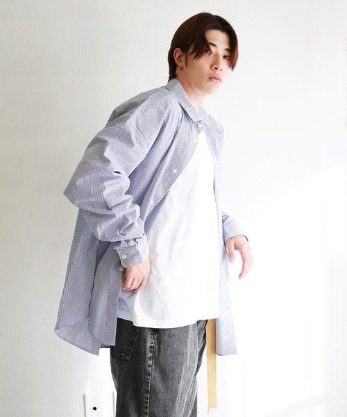 WESTSEA(ウエストシー)の「日本製 無地/ストライプ 長袖ビッグシャツ(シャツ/ブラウス・メンズ・ダークグリーン/ネイビー/ホワイト/ブルー/ブラック/グリーン/ブルー系その他/グリーン系その他/チャコール・L/M)」の12枚目の写真