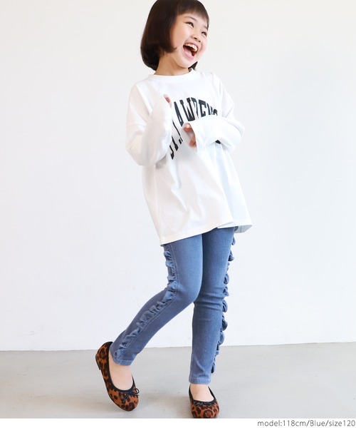 coca（coca）（コカ）の「キッズ デニムライクサイドフリルパンツ（デニムパンツ・キッズ・ブルー/ダークブルー・100/110/120/130）」の9枚目の写真