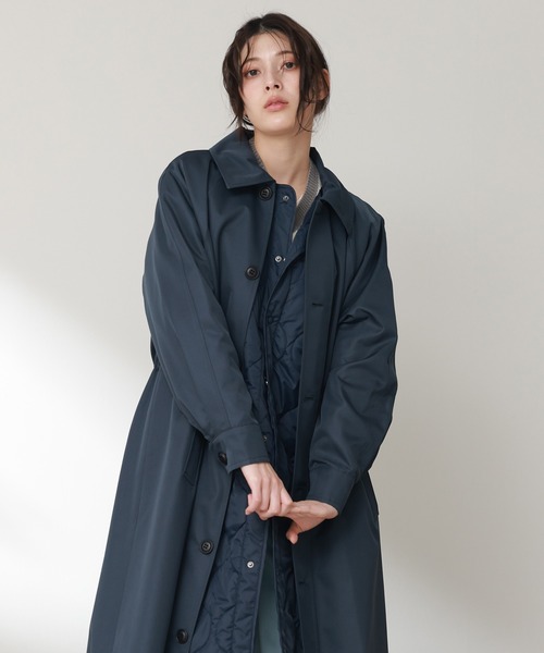 イッセイミヤケ ツイード ステンカラーコート キルティング ロングコート ストレッチ】タスランツィード ロングステンカラーコート