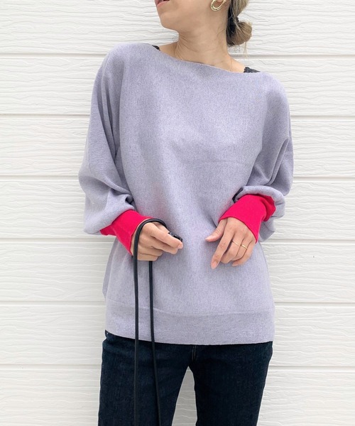 Q（キュー）の「袖先カラー横リブニット（ニット/セーター・レディース・ブラック/ベージュ/モスグリーン/スモークピンク/ラベンダー/アイボリー/ブラック系その他・MEDIUM）」の7枚目の写真