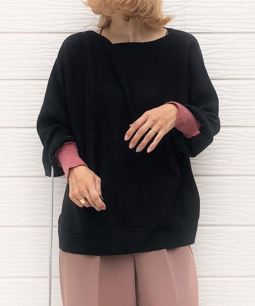 Q（キュー）の「袖先カラー横リブニット（ニット/セーター・レディース・ブラック/ベージュ/モスグリーン/スモークピンク/ラベンダー/アイボリー/ブラック系その他・MEDIUM）」の3枚目の写真