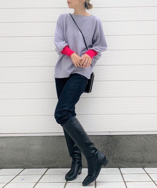 Q（キュー）の「袖先カラー横リブニット（ニット/セーター・レディース・ブラック/ベージュ/モスグリーン/スモークピンク/ラベンダー/アイボリー/ブラック系その他・MEDIUM）」の13枚目の写真