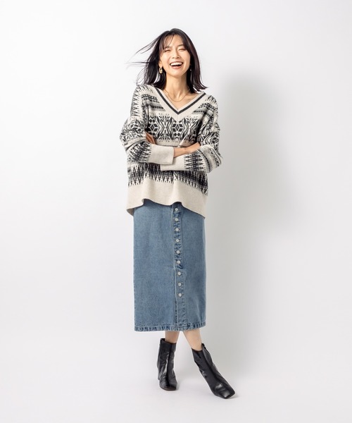 RIVE DROITE（リヴドロワ）の「大人のデザインニット　編み込みジャガードVネックニット（ニット/セーター・レディース・ブラウン/オフホワイト・FREE）」の17枚目の写真