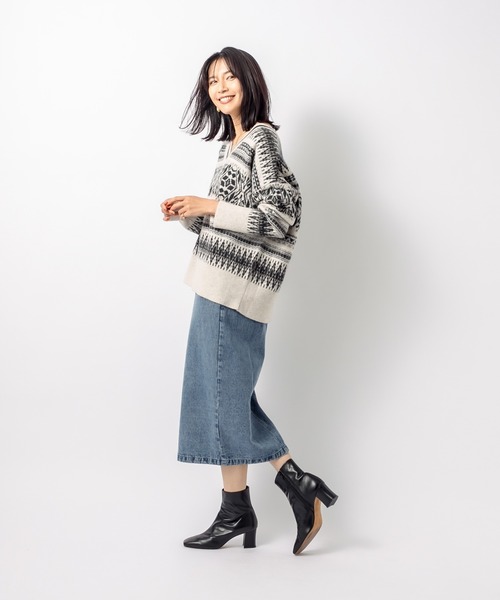 RIVE DROITE（リヴドロワ）の「大人のデザインニット　編み込みジャガードVネックニット（ニット/セーター・レディース・ブラウン/オフホワイト・FREE）」の19枚目の写真