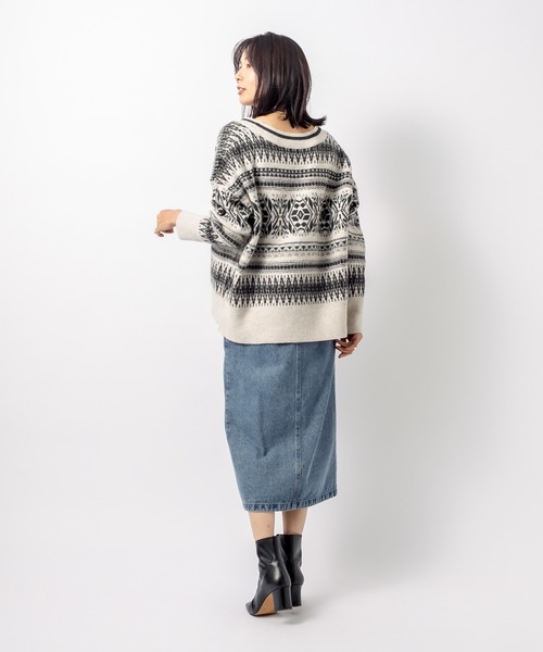 RIVE DROITE（リヴドロワ）の「大人のデザインニット　編み込みジャガードVネックニット（ニット/セーター・レディース・ブラウン/オフホワイト・FREE）」の22枚目の写真