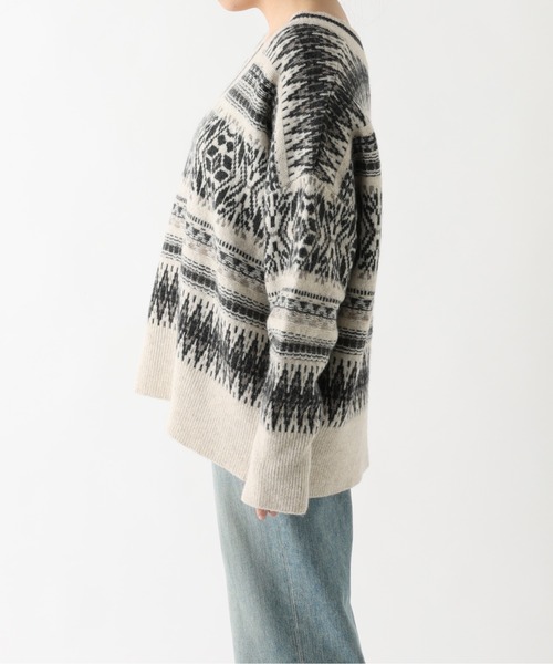 RIVE DROITE（リヴドロワ）の「大人のデザインニット　編み込みジャガードVネックニット（ニット/セーター・レディース・ブラウン/オフホワイト・FREE）」の9枚目の写真