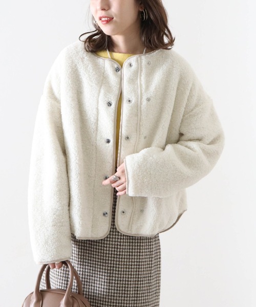 Cheek（チーク）の「リバーシブルパイピングボアコート（ブルゾン・レディース・カーキ/モカ/アイボリー・MEDIUM）」の2枚目の写真