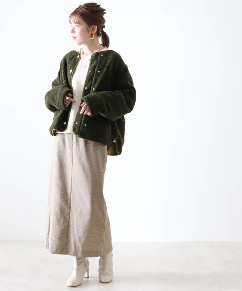 Cheek（チーク）の「リバーシブルパイピングボアコート（ブルゾン・レディース・カーキ/モカ/アイボリー・MEDIUM）」の17枚目の写真