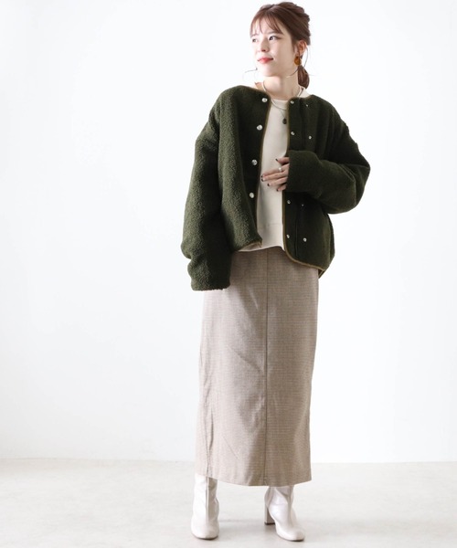 Cheek（チーク）の「リバーシブルパイピングボアコート（ブルゾン・レディース・カーキ/モカ/アイボリー・MEDIUM）」の18枚目の写真