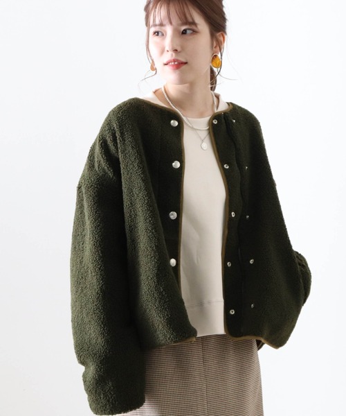 Cheek（チーク）の「リバーシブルパイピングボアコート（ブルゾン・レディース・カーキ/モカ/アイボリー・MEDIUM）」の19枚目の写真