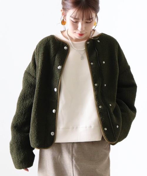 Cheek（チーク）の「リバーシブルパイピングボアコート（ブルゾン・レディース・カーキ/モカ/アイボリー・MEDIUM）」の10枚目の写真