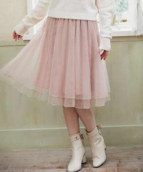 tocco closet(トッコ クローゼット)の「キラキララメメローチュールスカート(スカート・レディース・ピンクベージュ/ライトピンク・M)」の2枚目の写真