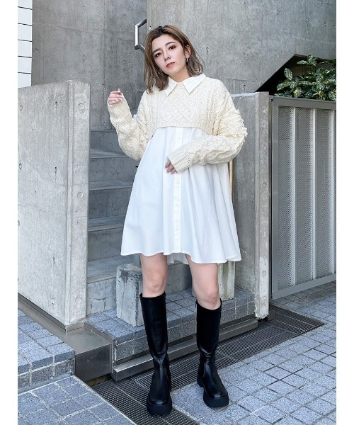 ENVYM（アンビー）の「フリンジケーブルショートニット（ニット/セーター・レディース・ブルー/ホワイト/ブラック・FREE）」の10枚目の写真