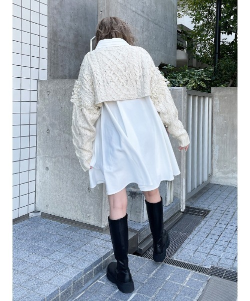 ENVYM（アンビー）の「フリンジケーブルショートニット（ニット/セーター・レディース・ブルー/ホワイト/ブラック・FREE）」の11枚目の写真