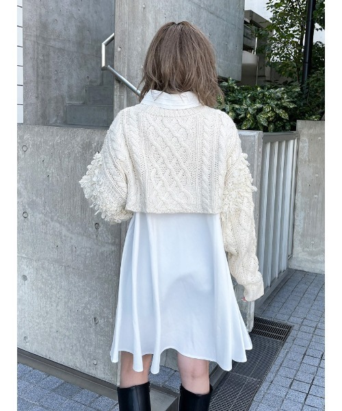 ENVYM（アンビー）の「フリンジケーブルショートニット（ニット/セーター・レディース・ブルー/ホワイト/ブラック・FREE）」の12枚目の写真