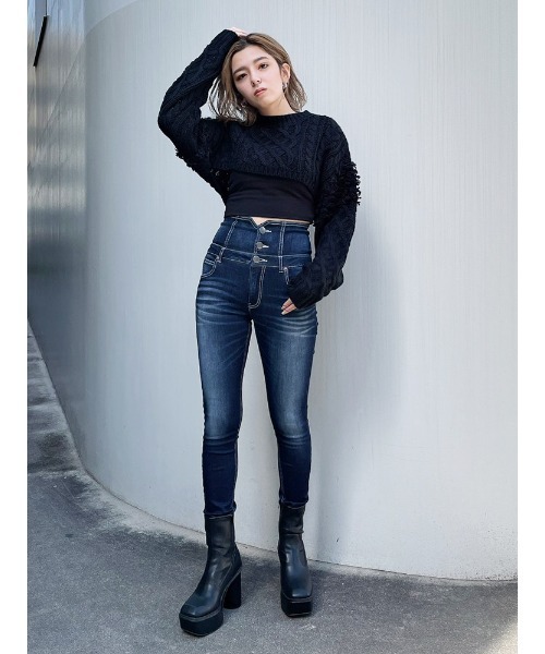 ENVYM（アンビー）の「フリンジケーブルショートニット（ニット/セーター・レディース・ブルー/ホワイト/ブラック・FREE）」の14枚目の写真