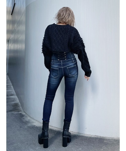 ENVYM（アンビー）の「フリンジケーブルショートニット（ニット/セーター・レディース・ブルー/ホワイト/ブラック・FREE）」の15枚目の写真