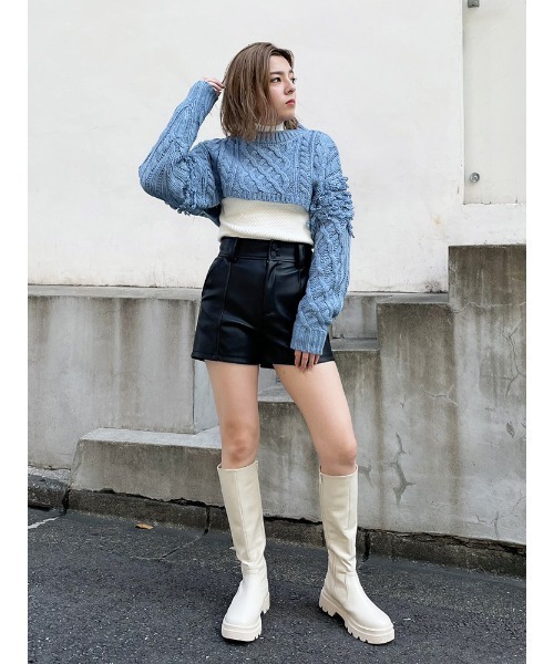ENVYM（アンビー）の「フリンジケーブルショートニット（ニット/セーター・レディース・ブルー/ホワイト/ブラック・FREE）」の18枚目の写真