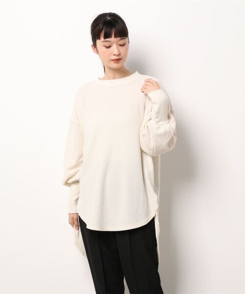 STYLEBLOCK(スタイルブロック)の「ワッフル起毛ロングトップス(Tシャツ/カットソー・レディース・ブラック/アイボリー/モカ・M)」の6枚目の写真