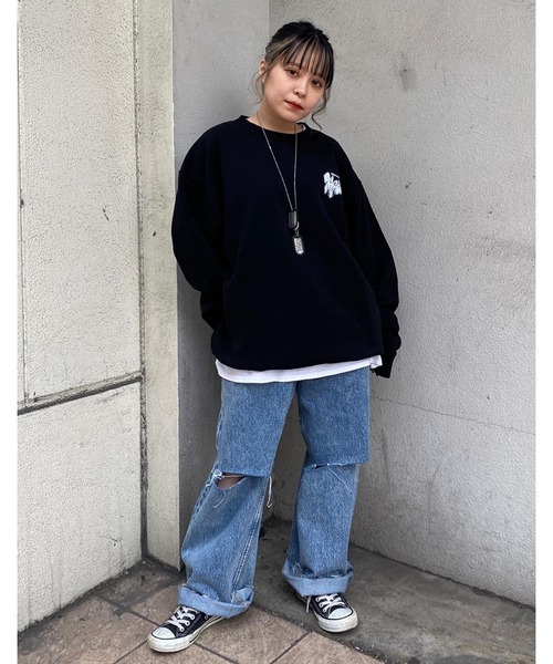 X-girl（エックスガール）の「PEACHY LOGO CREW SWEAT TOP（スウェット・レディース・ブラック/ベージュ/ホワイト・S/M/L/XL）」の14枚目の写真