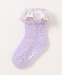 KP DECO | チュールフリル付き花柄フロート編みクルーソックス(13-15～21-23cm)(ソックス/靴下)
