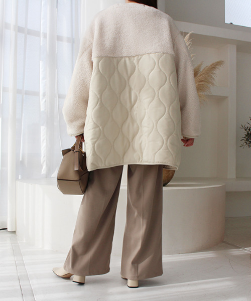 MODE ROBE（モードローブ）の「ボア切替キルティングショートコート（ブルゾン・レディース・アイボリー/ベージュ・FREE）」の5枚目の写真