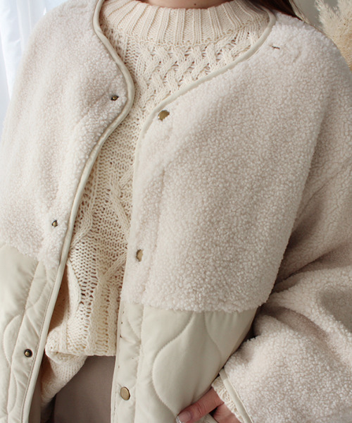 MODE ROBE（モードローブ）の「ボア切替キルティングショートコート（ブルゾン・レディース・アイボリー/ベージュ・FREE）」の6枚目の写真