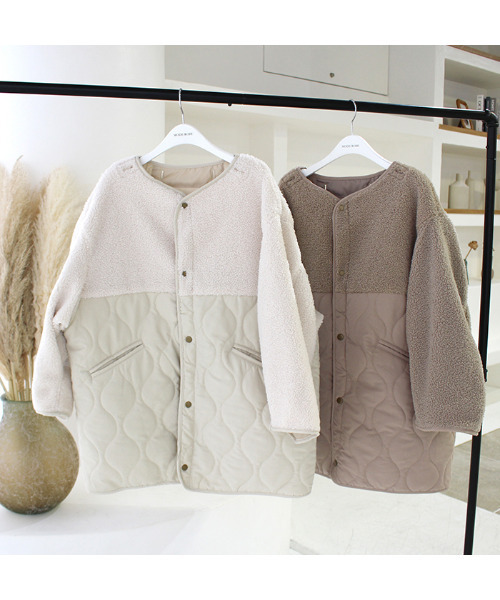 MODE ROBE（モードローブ）の「ボア切替キルティングショートコート（ブルゾン・レディース・アイボリー/ベージュ・FREE）」の7枚目の写真