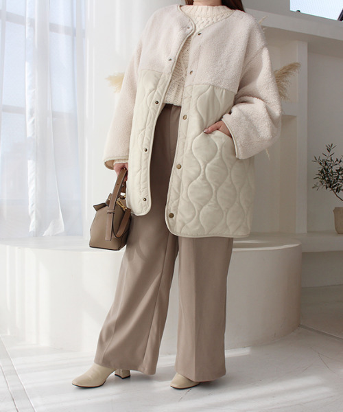 MODE ROBE（モードローブ）の「ボア切替キルティングショートコート（ブルゾン・レディース・アイボリー/ベージュ・FREE）」の9枚目の写真