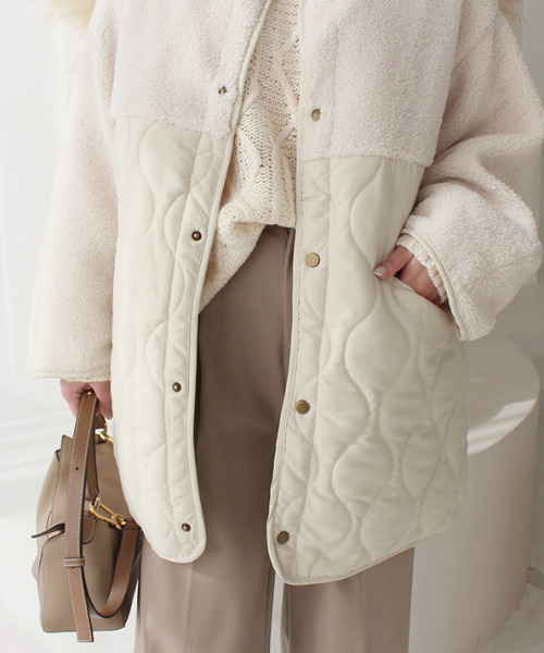 MODE ROBE（モードローブ）の「ボア切替キルティングショートコート（ブルゾン・レディース・アイボリー/ベージュ・FREE）」の10枚目の写真