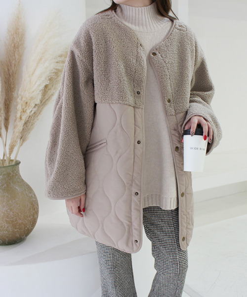 MODE ROBE（モードローブ）の「ボア切替キルティングショートコート（ブルゾン・レディース・アイボリー/ベージュ・FREE）」の12枚目の写真