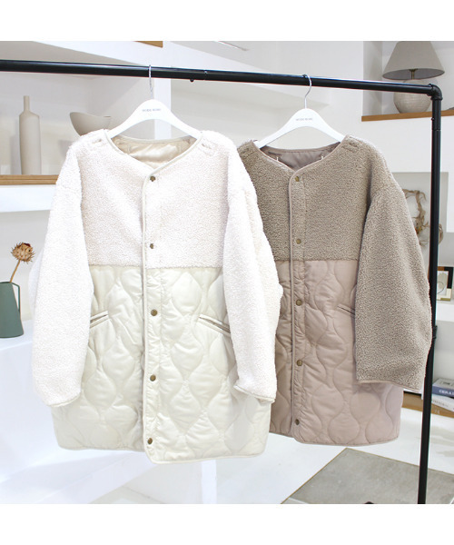 MODE ROBE（モードローブ）の「ボア切替キルティングショートコート（ブルゾン・レディース・アイボリー/ベージュ・FREE）」の19枚目の写真