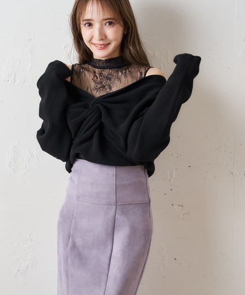 MIIA（ミーア）の「レースカシュクールニットトップス（ニット/セーター・レディース・ブラック/ブルー・FREE）」の7枚目の写真