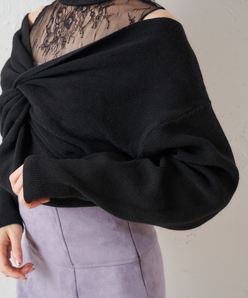 MIIA（ミーア）の「レースカシュクールニットトップス（ニット/セーター・レディース・ブラック/ブルー・FREE）」の10枚目の写真