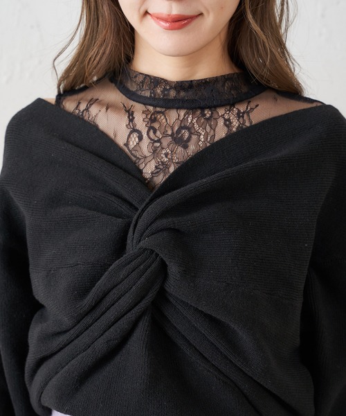 MIIA（ミーア）の「レースカシュクールニットトップス（ニット/セーター・レディース・ブラック/ブルー・FREE）」の11枚目の写真