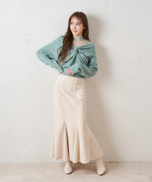 MIIA（ミーア）の「レースカシュクールニットトップス（ニット/セーター・レディース・ブラック/ブルー・FREE）」の9枚目の写真