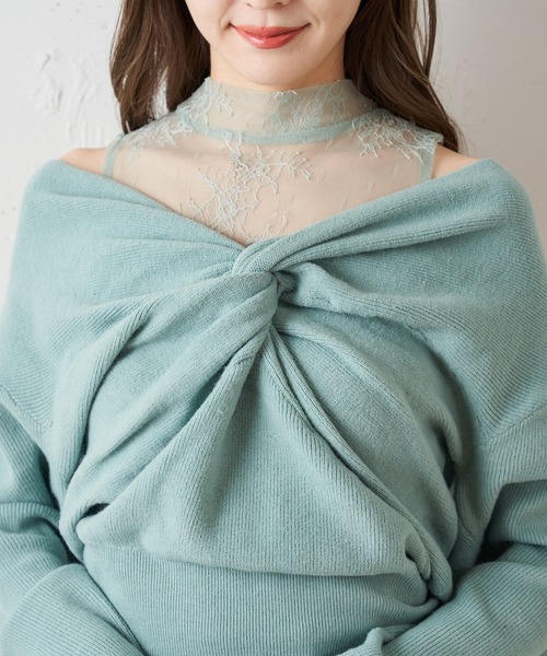 MIIA（ミーア）の「レースカシュクールニットトップス（ニット/セーター・レディース・ブラック/ブルー・FREE）」の12枚目の写真